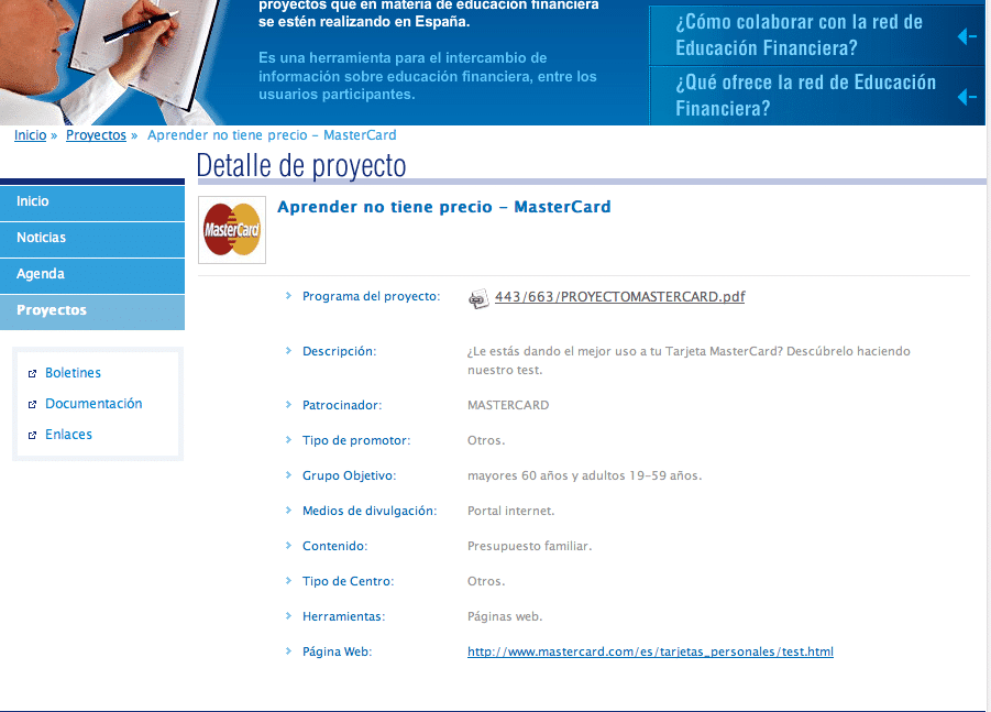 proyecto de educacion financiera mastercard